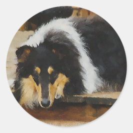 トリカラーラフCollieギフトアート ラウンドシール