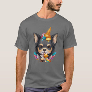 トリカラーロングコートチワフアアイスクリームユニコーン Tシャツ