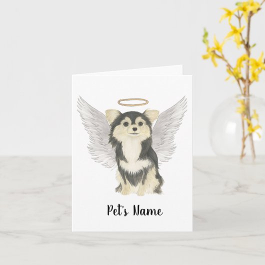 トリカラーロングヘアチワワ悔やみや弔慰メモリアル カード (黄色い花)