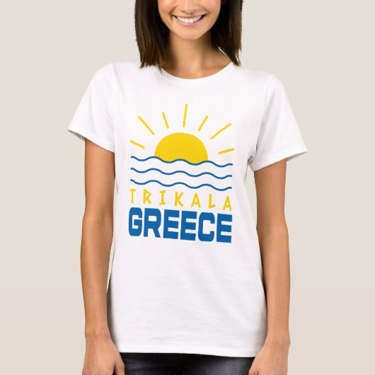 トリカラ ギリシャ 太陽と海の波 女性 Tシャツ (正面)