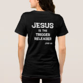 トリガーを解放するイエス・キリスト 十字架 聖書 信仰 トライブレンドTシャツ (裏面)