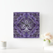 トリケトラアメジストと銀の生活の木 スクエア壁時計 (ホーム)