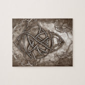 トリケトラ三位一体ノットセピアフェイクメタリックスズ ジグソーパズル (横)