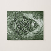 トリケトラ三位一体ノットセージ緑メタリックフェイク ジグソーパズル (横)