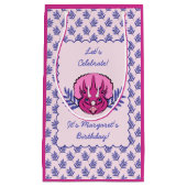 トリケラかわいらしトプピンクの恐竜と葉のパターン スモールペーパーバッグ (正面)