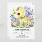 トリケラトお洒落プス恐竜デジタル誕生日 招待状 (正面/裏面)