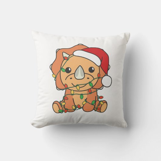 トリケラトプクリスマスウィンターアニマルズホリデーディノス クッション (正面)