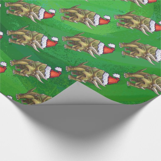 トリケラトプクリスマスグリーン ラッピングペーパー (角)