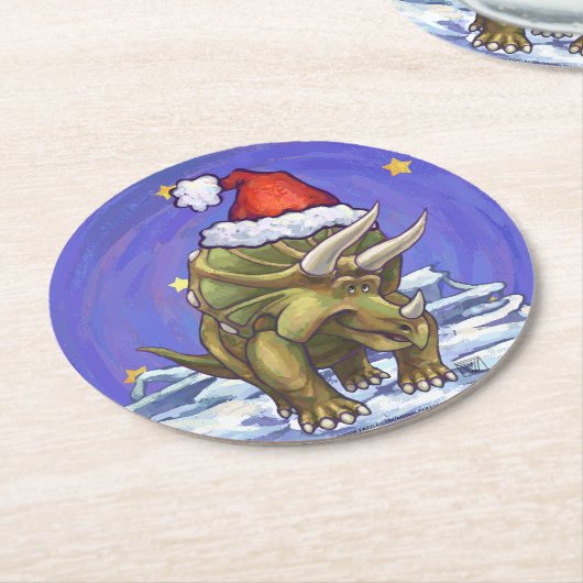 トリケラトプクリスマス ラウンドペーパーコースター (アングル)