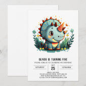 トリケラトプスおしゃれ恐竜男子誕生日 招待状 (正面/裏面)