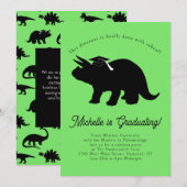 トリケラトプスの恐竜の卒業パーティー 招待状 (正面/裏面)