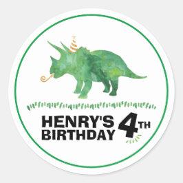 トリケラトプスの恐竜の誕生日ステッカー ラウンドシール