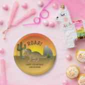 トリケラトプス恐竜サンセットデザートキッドの誕生日 ペーパープレート (パーティー)