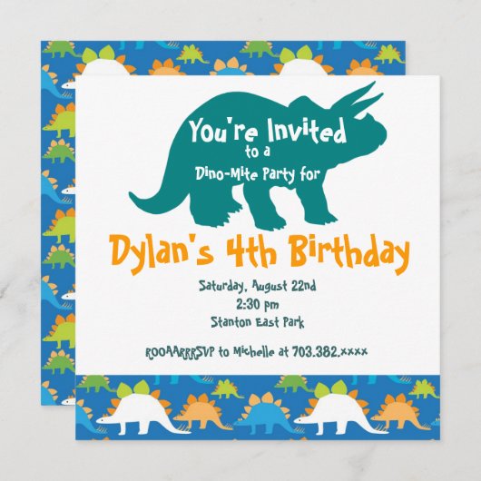 トリケラトプス恐竜バースデーパーティ招待状 招待状 (正面/裏面)