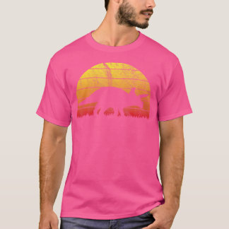トリケラトプス恐竜レトロヴィンテージサマーサンセット Tシャツ