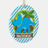 トリケラトプス恐竜、スカイブルー&ホワイトストライプ恐竜 セラミックオーナメント (右)