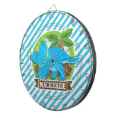 トリケラトプス恐竜、スカイブルー&ホワイトストライプ恐竜 ダーツボード (正面右)