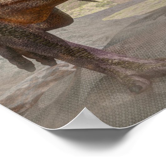 トリケラトプス攻撃から逃れるティラノサウルスレックス ポスター (角)