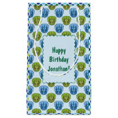 トリケラトプス青と緑のかわいい恐竜のパターン スモールペーパーバッグ (正面)