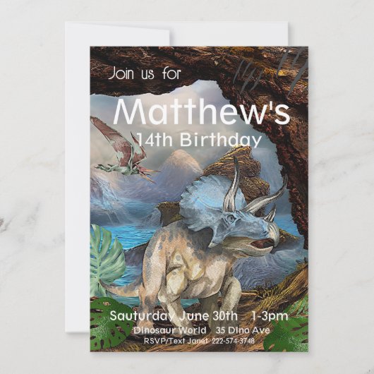 トリケラトプス、恐竜誕生日、 招待状 (正面)