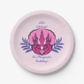 トリケラトプピンクかわいらしの恐竜 ペーパープレート (正面)