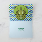 トリケラトプブルーと緑のかわいい恐竜誕生日 カード (内部)