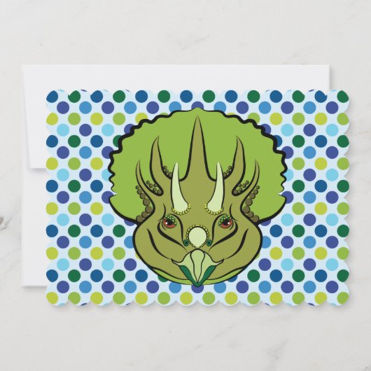 トリケラトプブルーと緑のかわいい恐竜誕生日 招待状 (裏面)