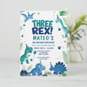 トリケラトルクス恐竜の水彩画 3歳の誕生日 招待状 (スタンド正面)