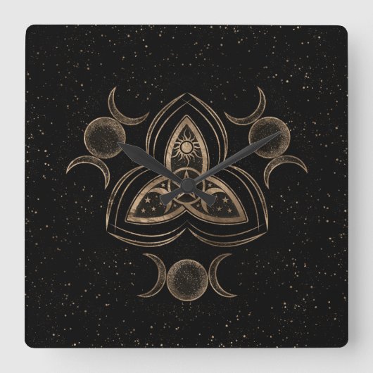 トリケートラトリプルムーンオーナメントウィズペンタグラム スクエア壁時計 (正面)