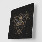 トリケートラトリプルムーンオーナメントウィズペンタグラム スクエア壁時計 (傾斜)