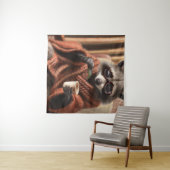 トリコットコートのタペストカップに眼鏡をかけたかわいいアライグマ タペストリー (インサイチュ(横))