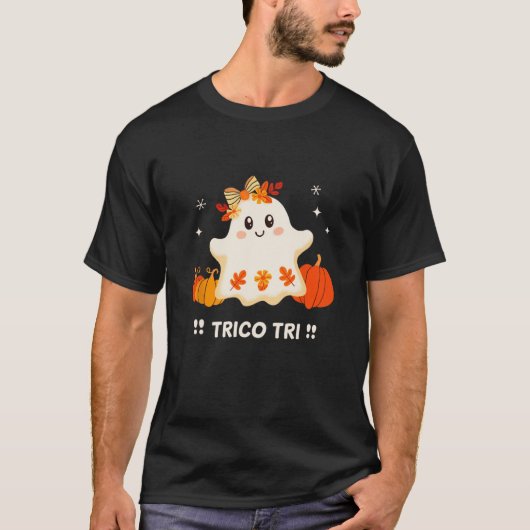 トリコトリかわいいハロウィーン不気味メキシコ幽霊スパン Tシャツ (正面)