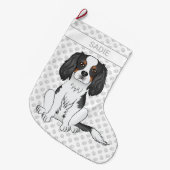 トリコラーカバリヤキングチャールズスパニエル犬ドッグ&ネーム ラージクリスマスストッキング (正面 (吊り時))