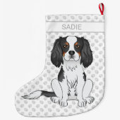 トリコラーカバリヤキングチャールズスパニエル犬ドッグ&ネーム ラージクリスマスストッキング (裏面)