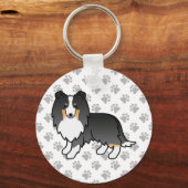 トリコラーシェットランドシェプドッグマンガードッグ&ポーズ キーホルダー (正面)