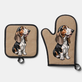 トリコラーバスセットハウンド 鍋つかみ&鍋敷きセット