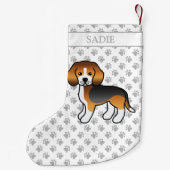 トリコラービーグルかわいい漫画の犬と名前 スモールクリスマスストッキング (裏面)