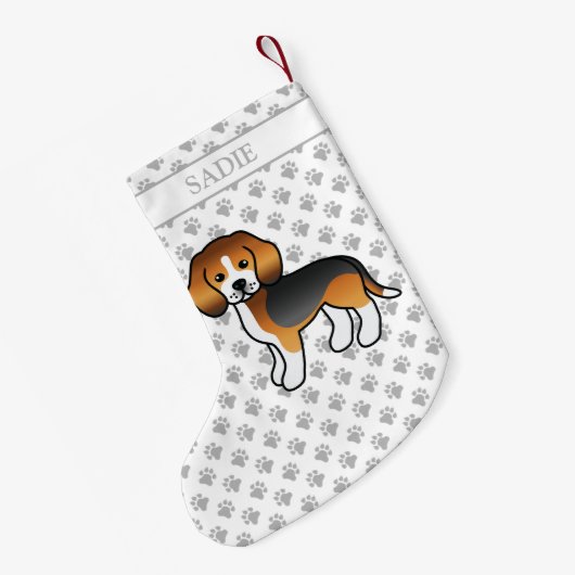 トリコラービーグルかわいい漫画の犬と名前 スモールクリスマスストッキング (裏面 (吊り時))