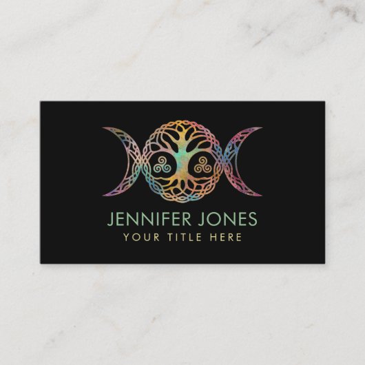トリスケルと生命の木を持つトリプルムーン女神 名刺 (正面)