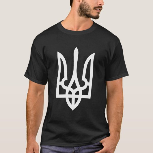 トリズブ(白) – ウクライナトリデント Tシャツ (正面)