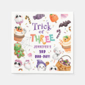 トリックかスリー！かわいいパープルハロウィーン3回目の誕生日 スタンダードカクテルナプキン (正面)