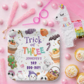トリックかスリー！かわいいパープルハロウィーン3回目の誕生日 ペーパープレート (パーティー)