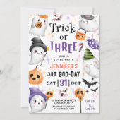 トリックかスリー!可愛い幽霊ハロウィーン3回目の誕生日 招待状 (正面)