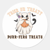 トリックかトリート？パーファー・トリート！おもしろい幽霊猫 ラウンドシール (正面)