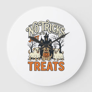 トリックなし、ただのお菓子 ハロウィン 犬 おばけ Tシャツ_1 ラージ壁時計