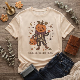 トリックは最高のプレゼント ビンテージ パンプキンスケルトン Tシャツ