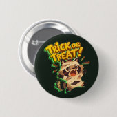 トリックまたはトリートでミイラの衣装を着たかわいいアライグマ 缶バッジ (正面&裏面)