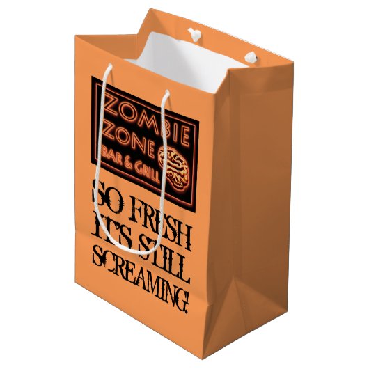 トリックまたはトリートに行く面白いハロウィーンゾンビフード ミディアムペーパーバッグ (正面アングル)