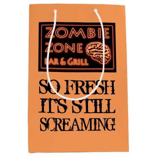 トリックまたはトリートに行く面白いハロウィーンゾンビフード ミディアムペーパーバッグ (正面)