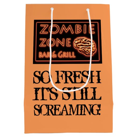トリックまたはトリートに行く面白いハロウィーンゾンビフード ミディアムペーパーバッグ (裏面)